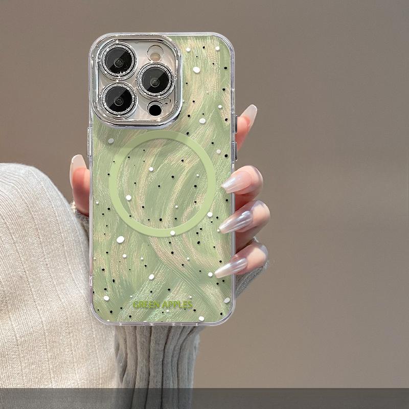 

Магнитная подставка «Брызги чернил» Зеленое яблоко подходит для iPhone 13, чехол для телефона 14PRO, пленочное стекло для экрана 12, улучшенная защита от падений X iPhone 16