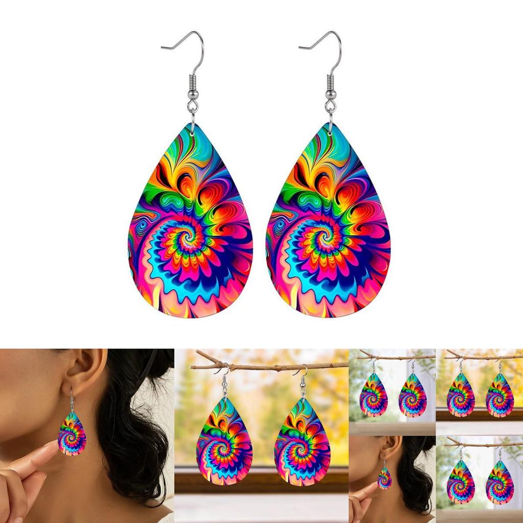 Fashion Colored Pattern Water Droplet Shaped Acrylic Earrings For Men And Women