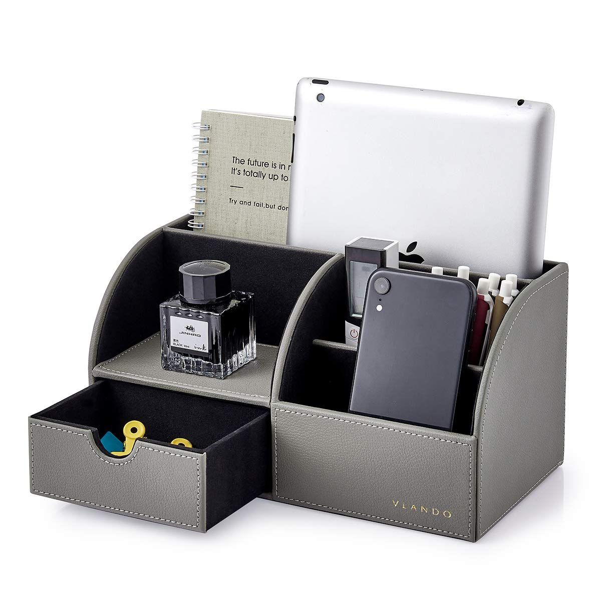 

Vlando Desk Organizer with Pen Holder, Remote Control Rack, and Small Item Storage (Gray)