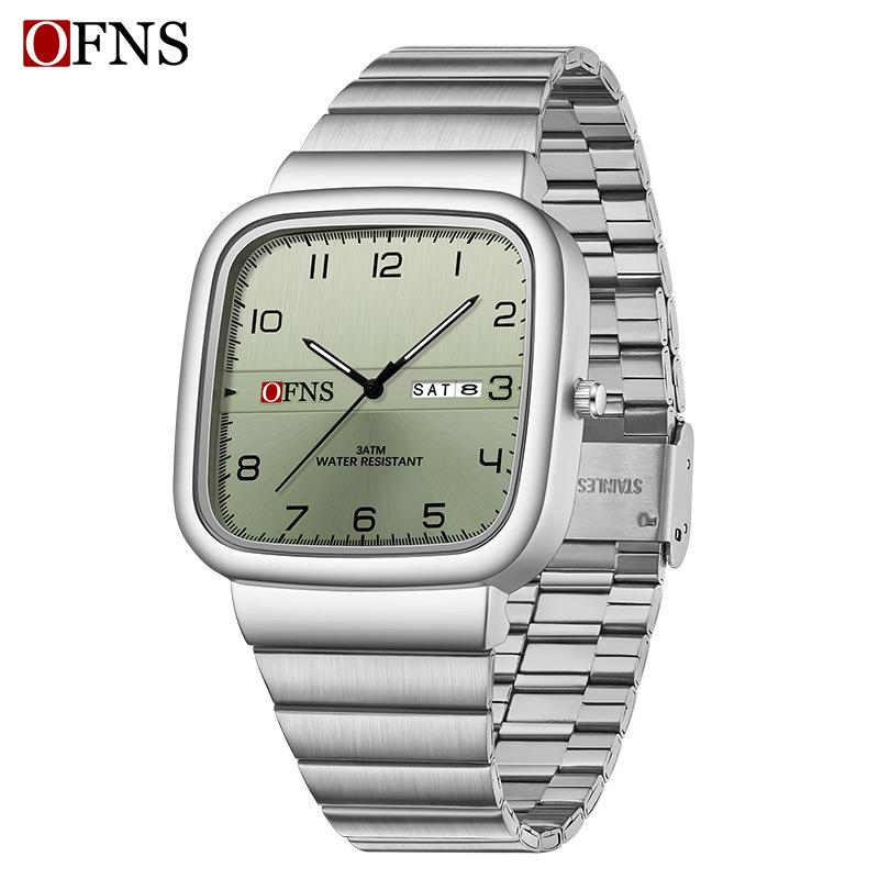 Wristwatch Silver Alloy Square Numeral Dial Quartz Watch Men's Business Casual Waterproof Watches