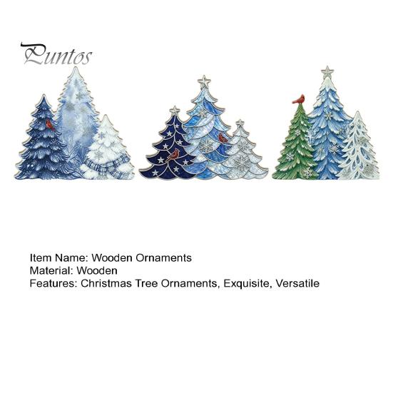 Indoor Festive Home Accessories 3PCS Wooden Christmas Tree Ornaments, Stable Base Seasonal Figurines, Decorative Crafts Plentiful Layers Tabletop