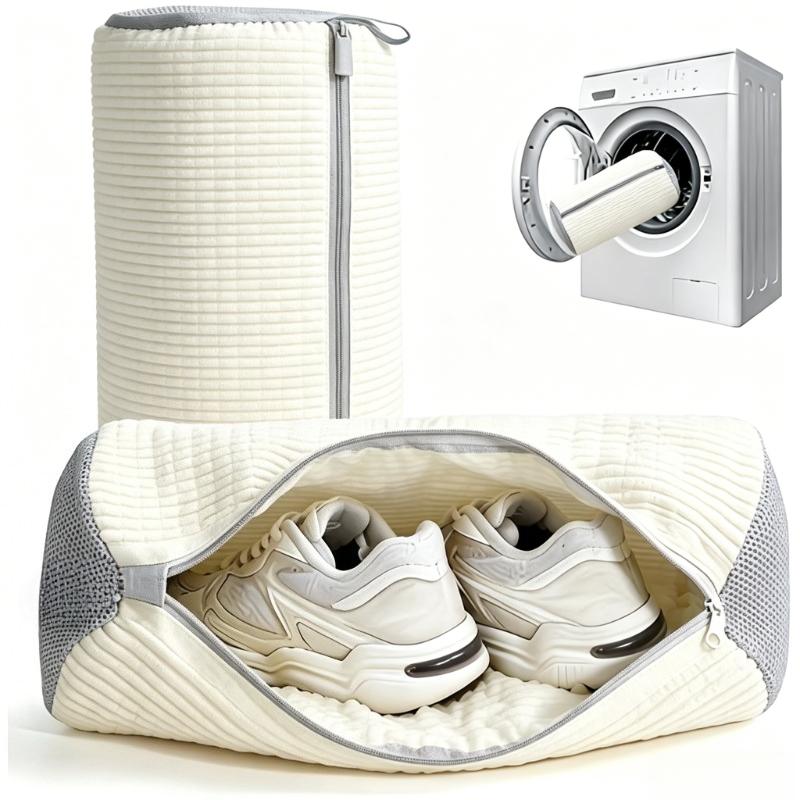 Durable Plush Protective Shoe Laundry Bag for Sneakers and Casual Shoes, Machine Wash, Drying Mesh, Anti-Deformation, Large White