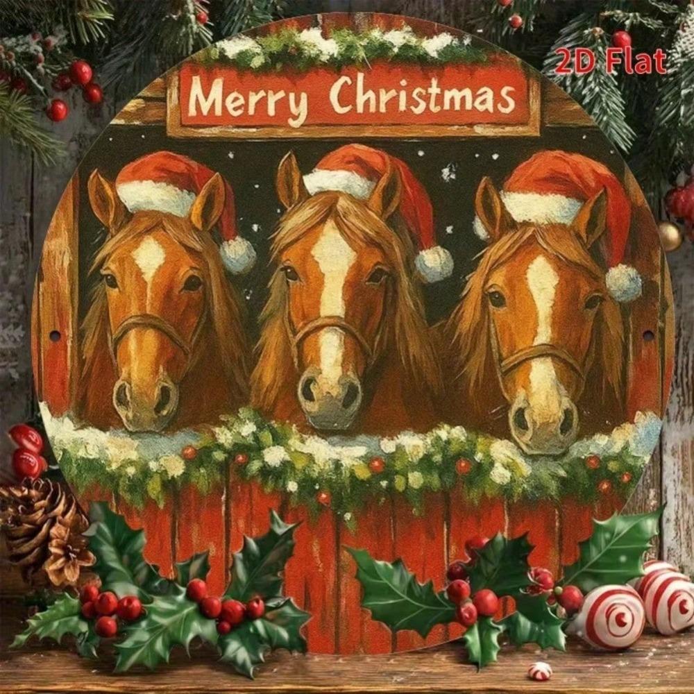 Circular Metal Christmas Horse Wall Art Durable Outdoor Garden Decor Housewarming Gift