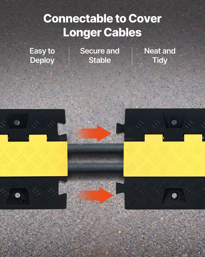 Cable Protector Ramp, 9,979 Kg/axle Capacity, 2 Channel Heavy Duty TPU Cord Hose Wire Cover, 31 X 28 Mm Channel, Traffic Speed Bump with Flip-Open Top