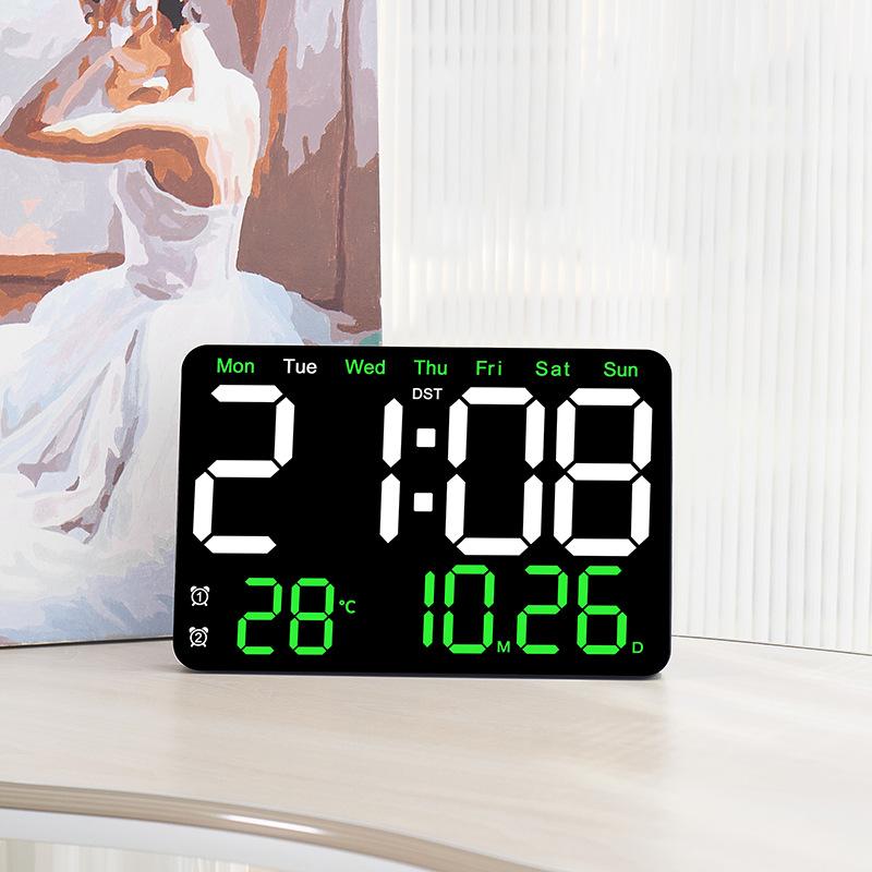 New LED Alarm Clock Large Size Digital Electronic Wall Clock Living Room Simple Week Large Screen Silent