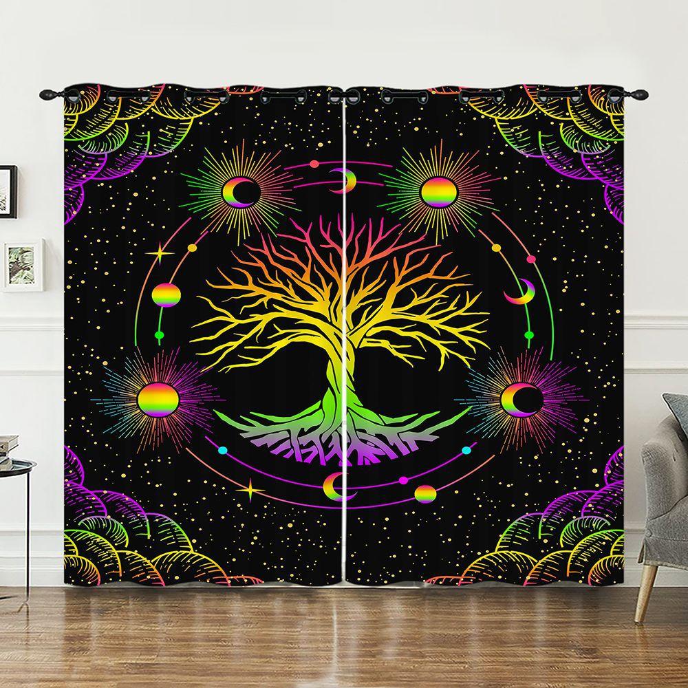Curtains Tree Of Life 3D Sunshade Digital Printing Curtains Blackout No Punching Curtains