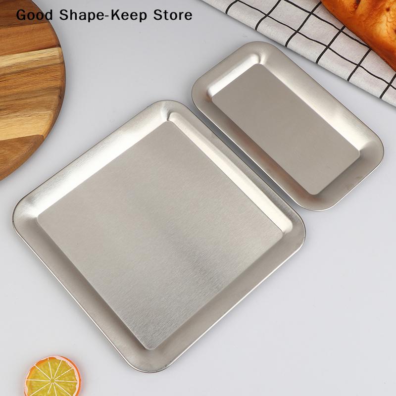 Stainless Steel Serving Tray Cafe Cake Dessert Plate Storage Luxury Square Rectangular Trays Home Kitchen Storage Table Dish