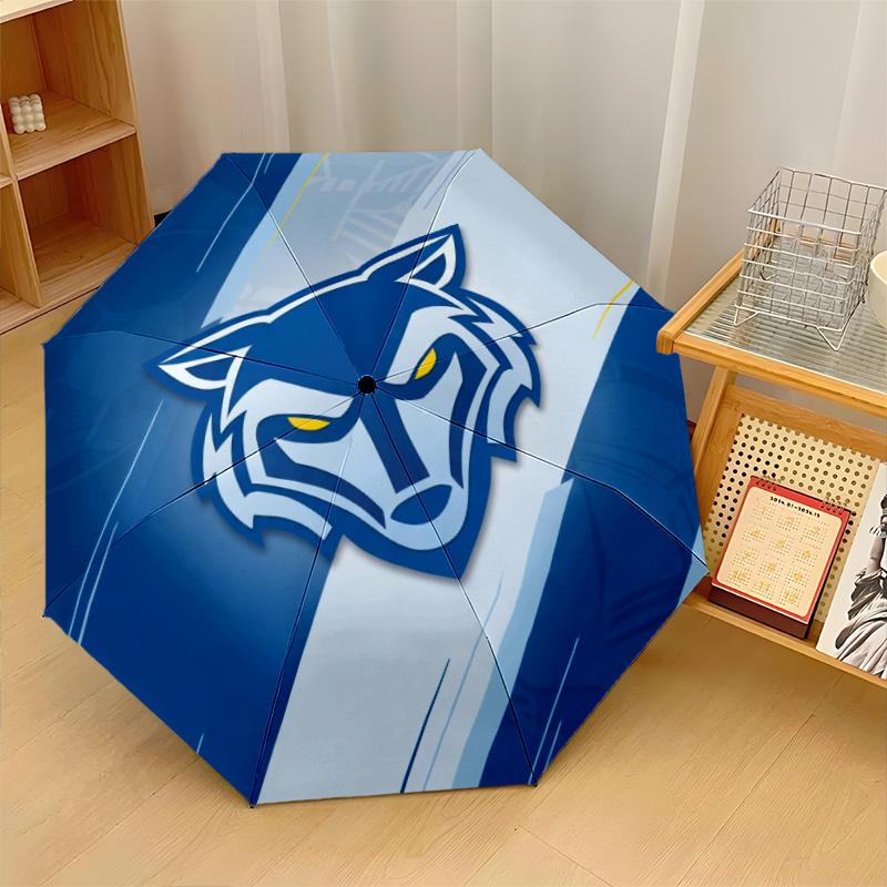 Warrington Wolves Print Auto 8?Ribs Folding Umbrella Wind Resistant Lightweight Automatic Umbrella For Daily Travel