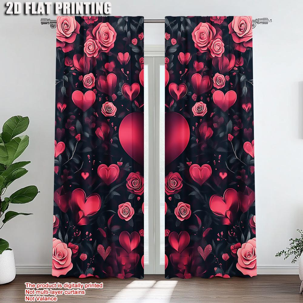 2pc    Party Window Curtains Heart and Rose Light Filter Family Party Decoration Perfect for bedroom living room decoration