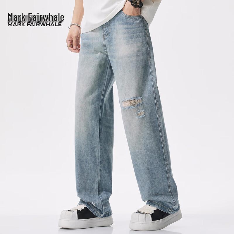 Mark Fairwhale Men's High Street Loose Fit Ripped Straight Leg Jeans