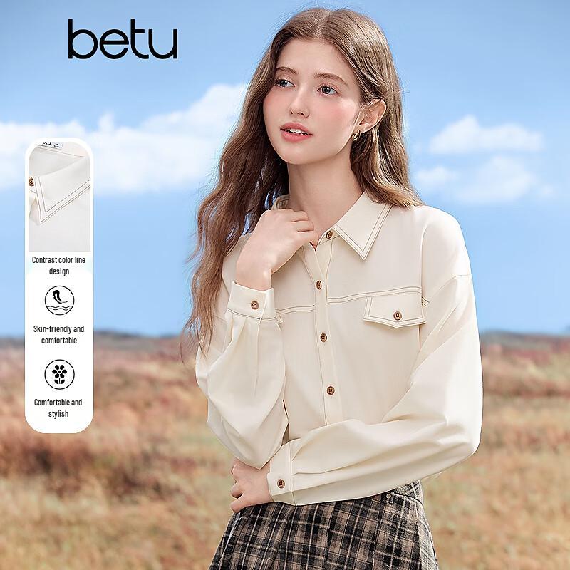 Betu Women s Contrast Button Loose Long Sleeve Shirt S