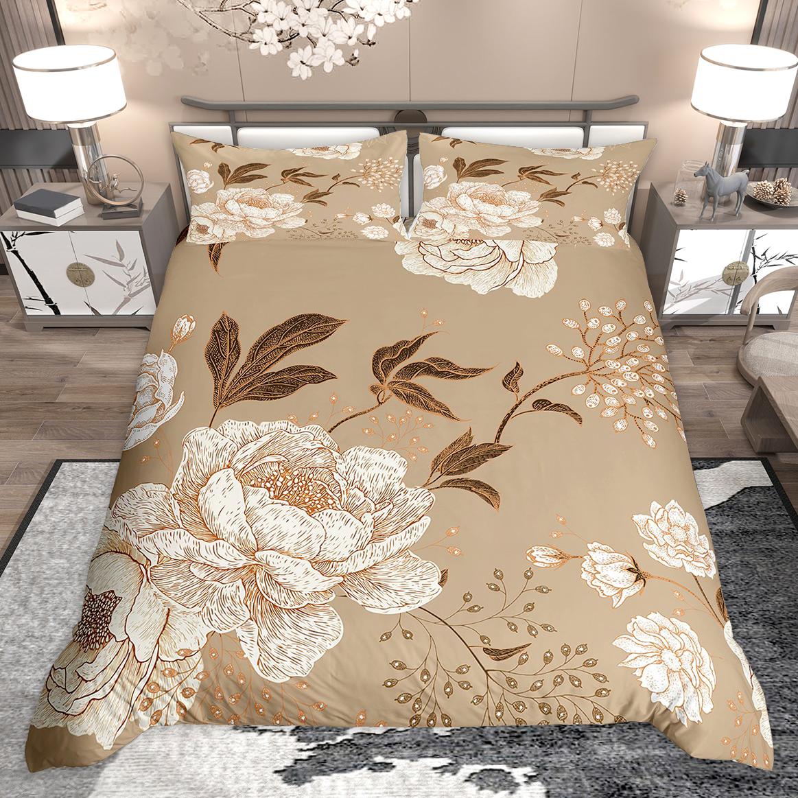 

Comforter Homewish Tropical Floral For Girls Vintage Flower Comforter Set Botanical Blossoms Leaves Bed Set Comforter (quilt)-EU Single(135*200cm)3pcs