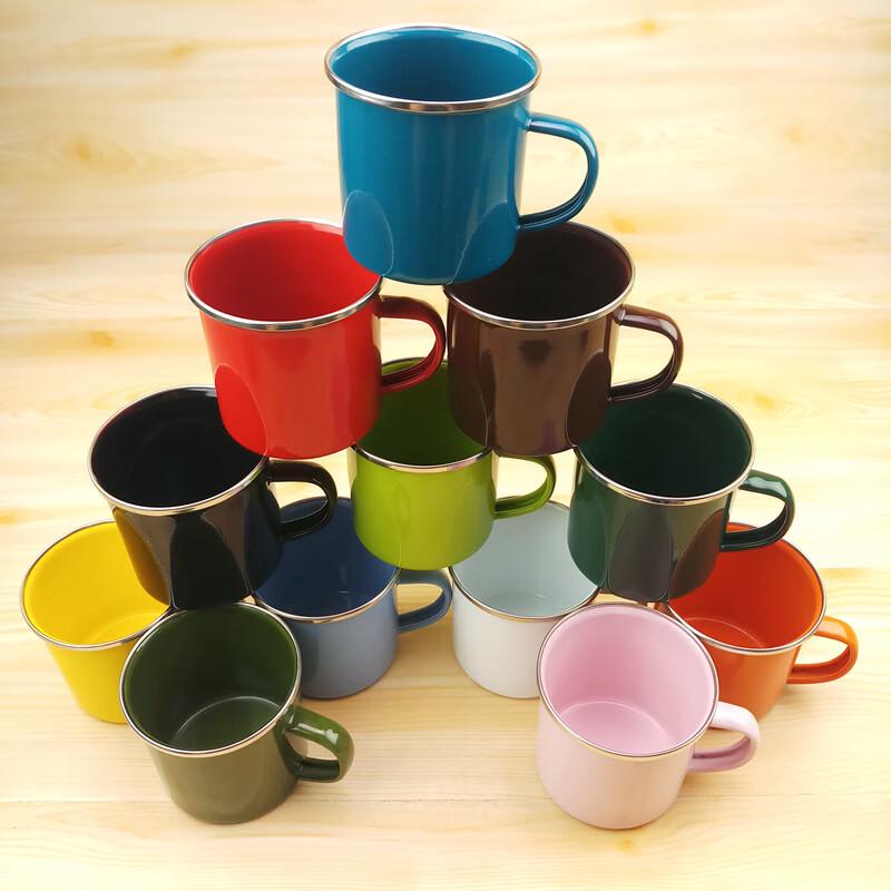 OLOEY Retro Enamel Coffee Mug with Carrying Rope