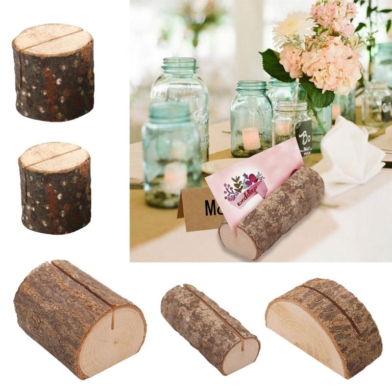 20Pcs Wood Table Number Holders Stand Wood Name Card Holders Wood Name Cards Food Label Memos Photo Holders for Wedding