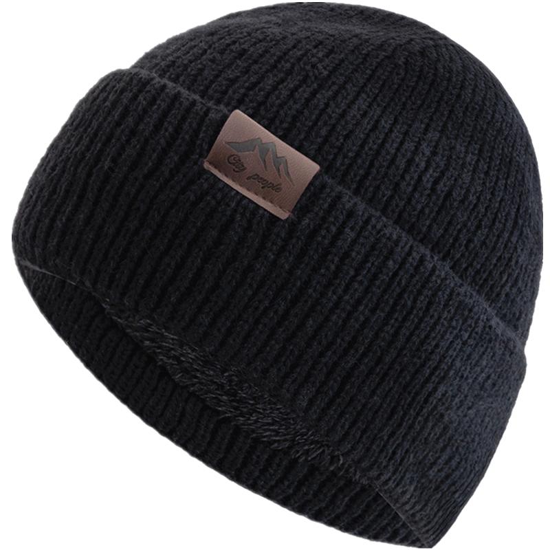 Neue CITY Lederetikett Wintermütze Plüschfutter Warmhaltemütze Stilvolle Weiche Beanie Mütze für Männer Frauen Outdoor Strickmütze