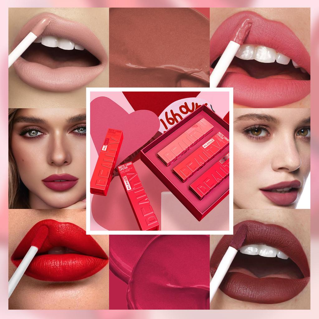 3pcs Non-stick Matte Lip Glaze Set Long Lasting Lip Stain Makeup Lip Gloss Matte Lipstick Liquid Soft Mist Lip