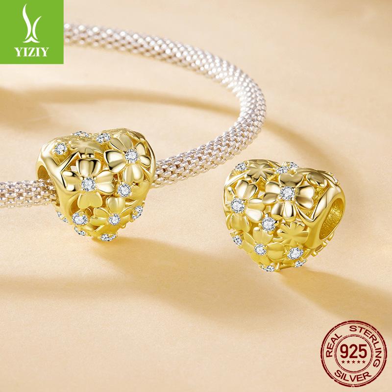 Golden Autumn Love Four-Leaf Clover Bracelet Beaded Accessories Charm S925 Sterling Silver Lucky Beads Loose Beads