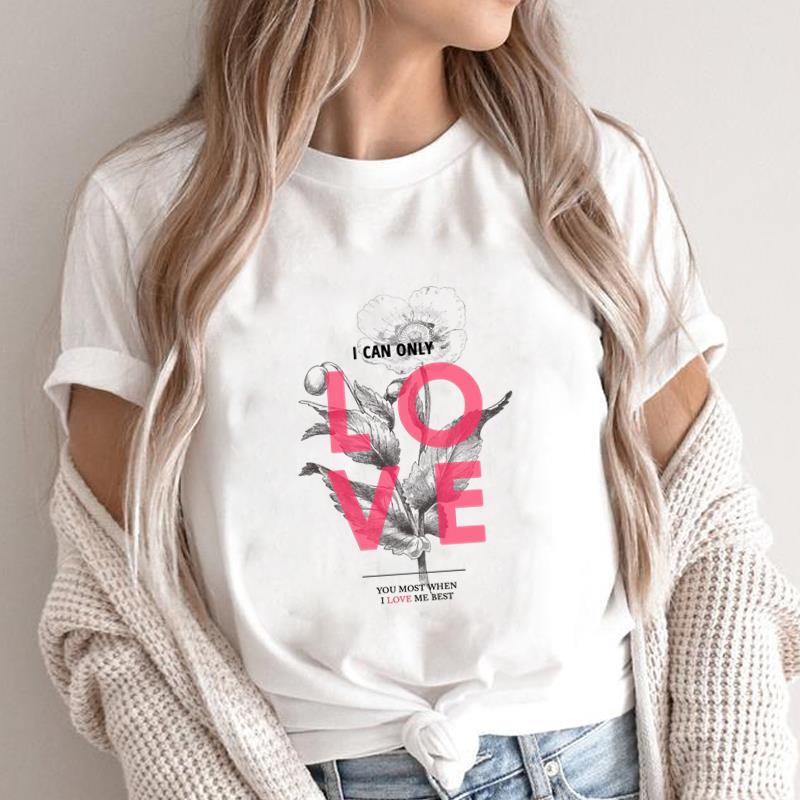 

(Asian Size) love plant letter Print Short Sleeve T-shirts Fashion Female Casual Women s Top T Clothing O-neck Graphic Tee S