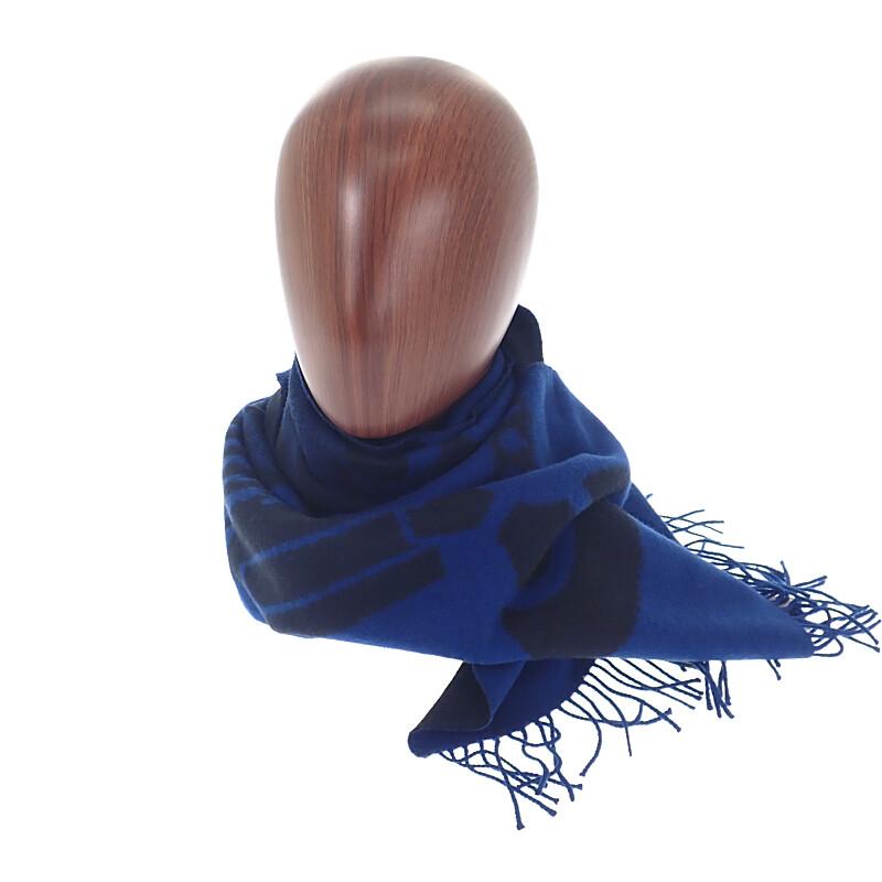 HERMES   Scarf blue/black cashmere Women