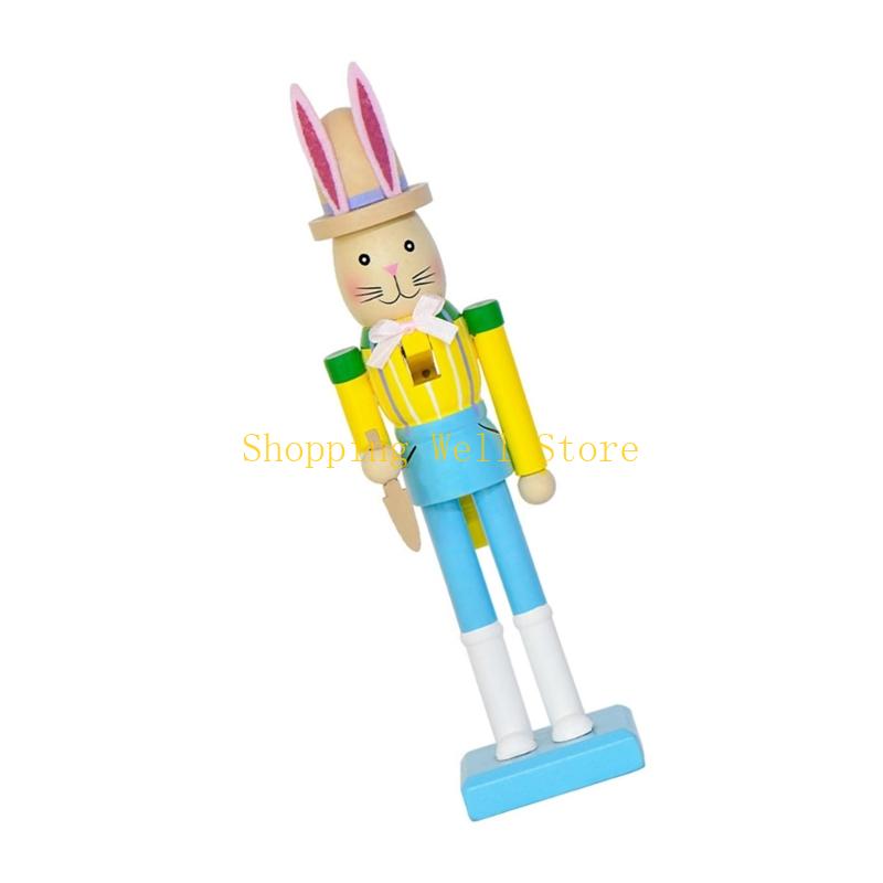 KX4B Multifunctional Wooden Rabbit Statue for Tabletop Mantels Shelf Living Room and Easter Party Decoration