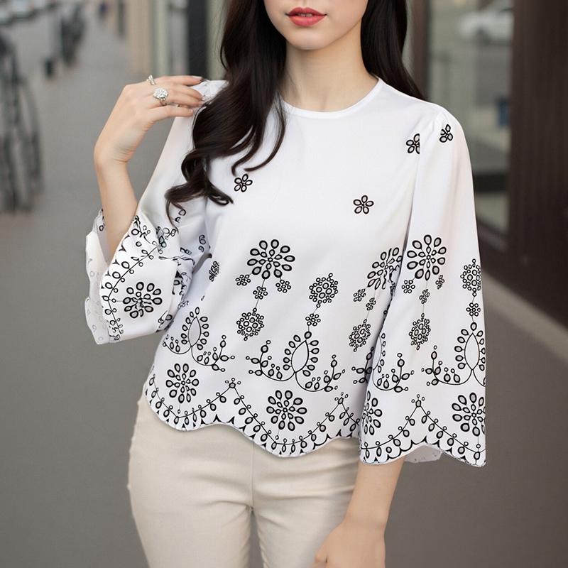 ZANZEA Women Casual Round Neck 3/4 Sleeve Loose Floral Blouse