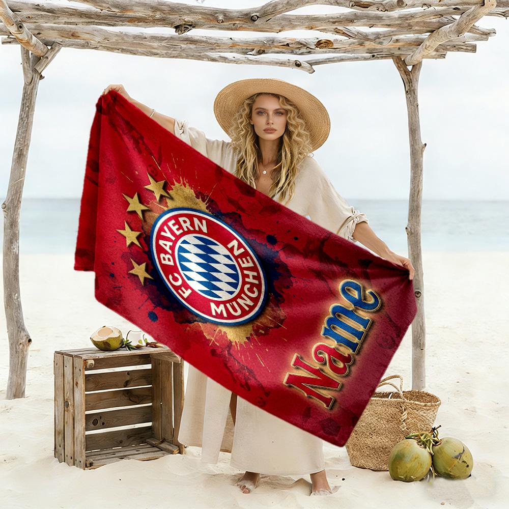 Bayern Munich Fan Artwork Customize Your Name Beach Towel Quick-Dry Soft Microfiber