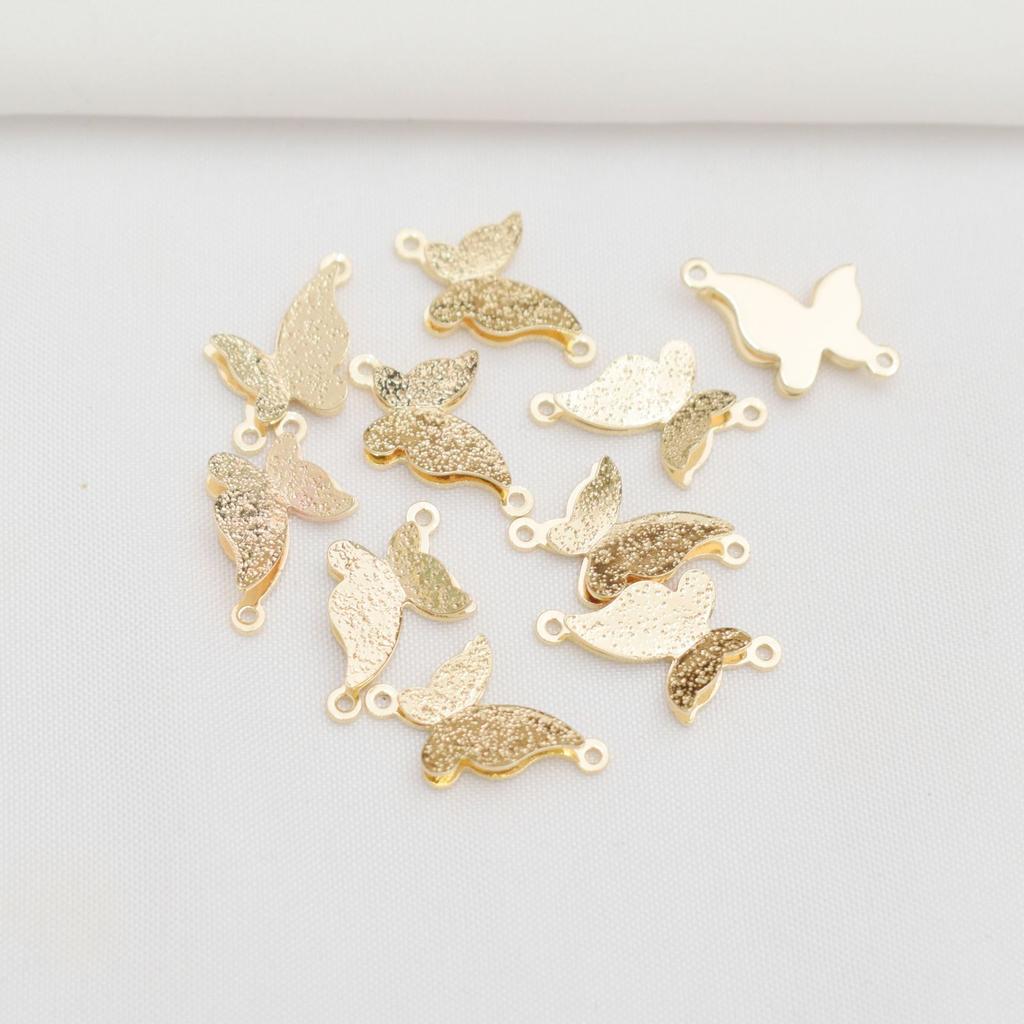 10pcs 18K Gold-Packed Color-Preserving Three-Dimensional Butterfly Double-Ring Pendant, Single-Hanging Diy Handmade,, Bracelet Accessories.