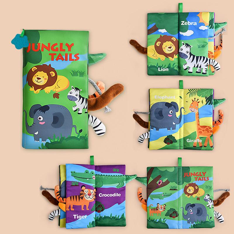 Livre en tissu à queue de 8 pages Toucher et sentir Livres doux pour nourrissons Animaux de dessin animé Développement Interactif Jouets d'éducation précoce Pour Bébé
