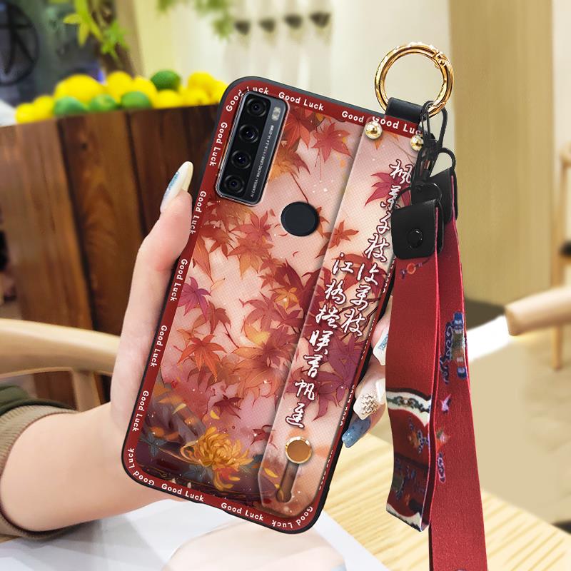 Anti-knock Ring Phone Case For TCL 20 SE Phone Holder Back Cover Elderly lady Dirt-resistant Protective Lanyard Silicone