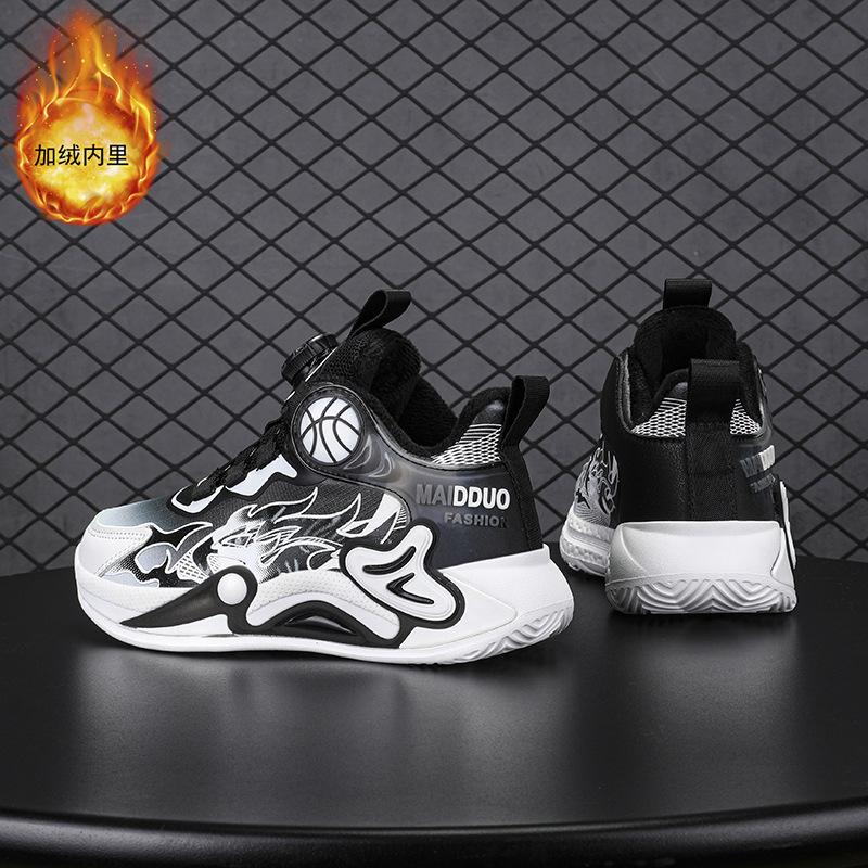 Autumn Middle and Older Children's New Rotating Velvet Boys' Shoes Buckle Children's Mesh Sports Shoes Basketball Shoes Cotton 2025