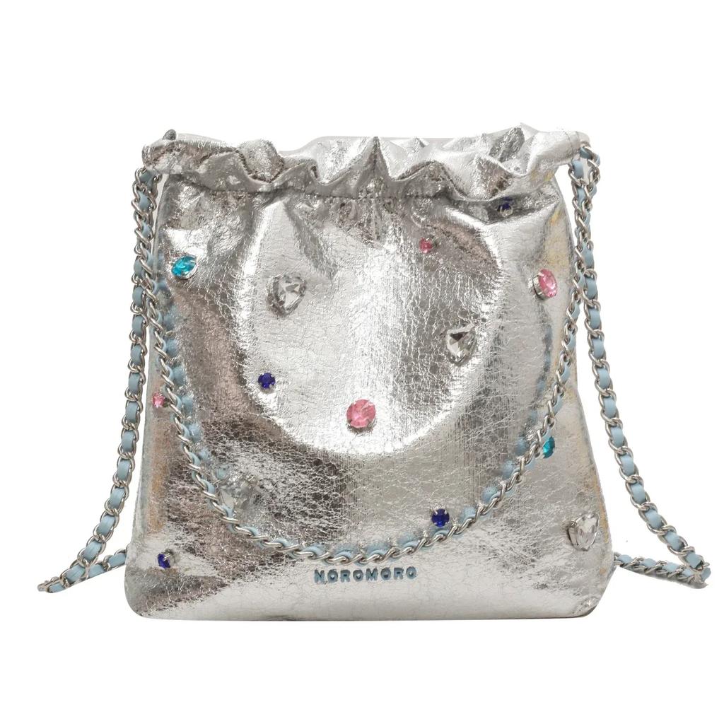 Solide PU Silber Umhängetaschen Großes Fassungsvermögen Nähgarn Hochwertige Ketten Handtaschen für Frauen Mode Pendeln