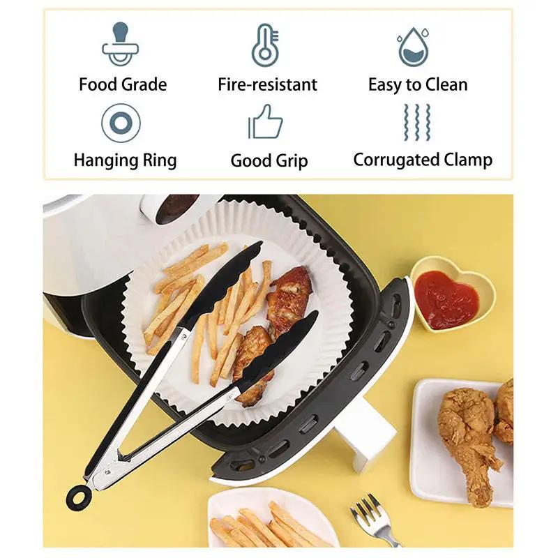1 Pc Black Silicone Food Tongs, Stainless Steel Food Tongs Outdoor BBQ Clamps for Camping Kitchen Tongs for Baking Steak