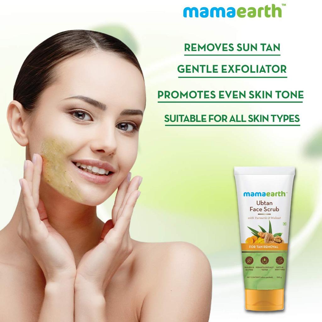 Mamaearth Ubtan Face Scrub With Turmeric & Walnut For Tan Removal | Gently Exfoliates & Brightens Skin | Suitable For All Skin Types | 100g