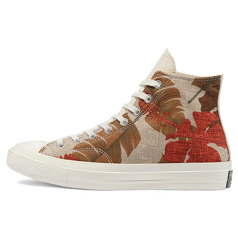 Converse Chuck Taylor All Star 70 Tropical Shirt Trendy High Top Canvas Shoes Unisex Beige Grey