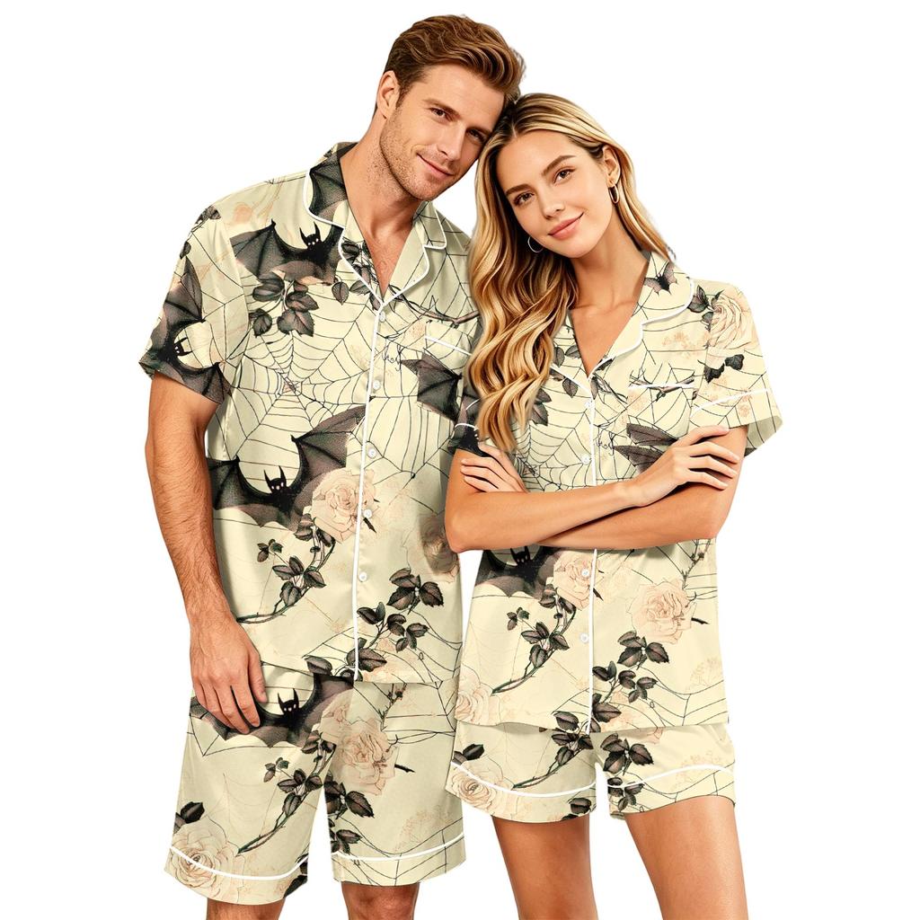 Couple Matching Pajama Set - Short Sleeve Button Down Top and Shorts, Soft Loungewear for Men and Women (S-4XL)