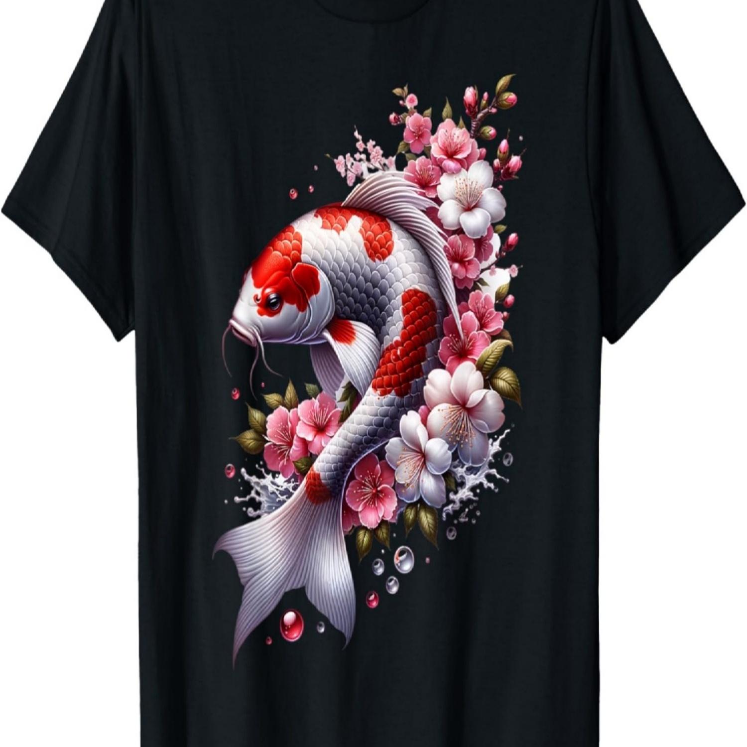 Garden Koi Carp Nishikigoi Fish Cherry Blossom T-Shirt(3) S чёрный