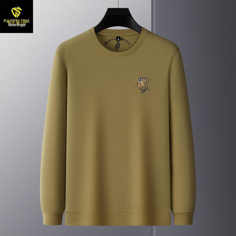 Python Dragon 2026 Autumn/Winter Men's Embroidered Waffle Round Neck Sweatshirt - Heavyweight Pullover for Middle-aged and Young