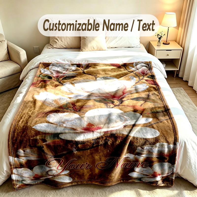 Bloementuin Thema Zachte Deken Gepersonaliseerd Aangepaste Naam Tekst Print Warme Deken Huis Sofa Slaapkamer Decor