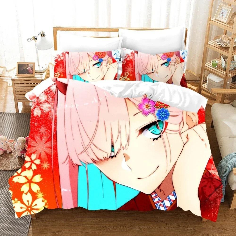 Anime Darling In the Franxx 02 Zero Two Duvet Cover Bedding Set Double Twin Full Queen King Adult Kids Bedclothes Quilt Cover