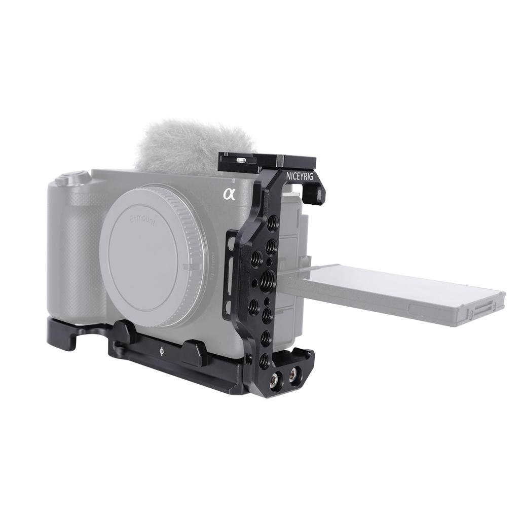 NICEYRIG Kamerakäfig L-Winkel Halbkäfig L-Platte mit Arca Schnellwechselplatte und Abnehmbarem Blitzschuh für Sony ZV-E1 Kamera - 559