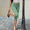 Women's Slim Fit Printed Cropped Pants Wrinkled Texture Stretch Waistband Casual Seven Quarter Length Trousers for Everyday Wear
