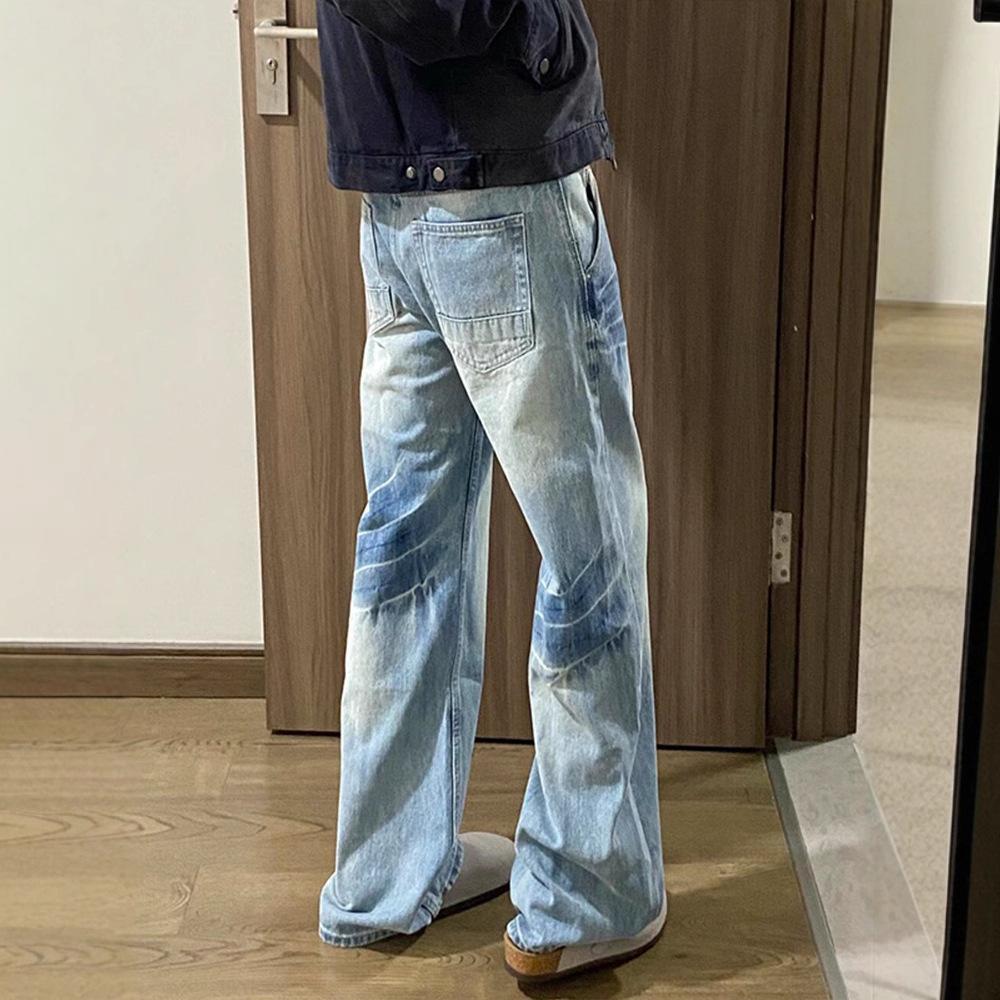JYL Men's Flare Jeans American Vibe Washed Blue Cleanfit Bootcut Slim Denim Pants
