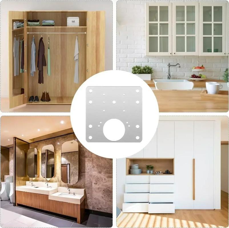 20/1sets Stainless Steel Square Furniture Hinges Repair Plates with Holes Screws Door Hinge Mounting Plate for Cupboard Wardrobe
