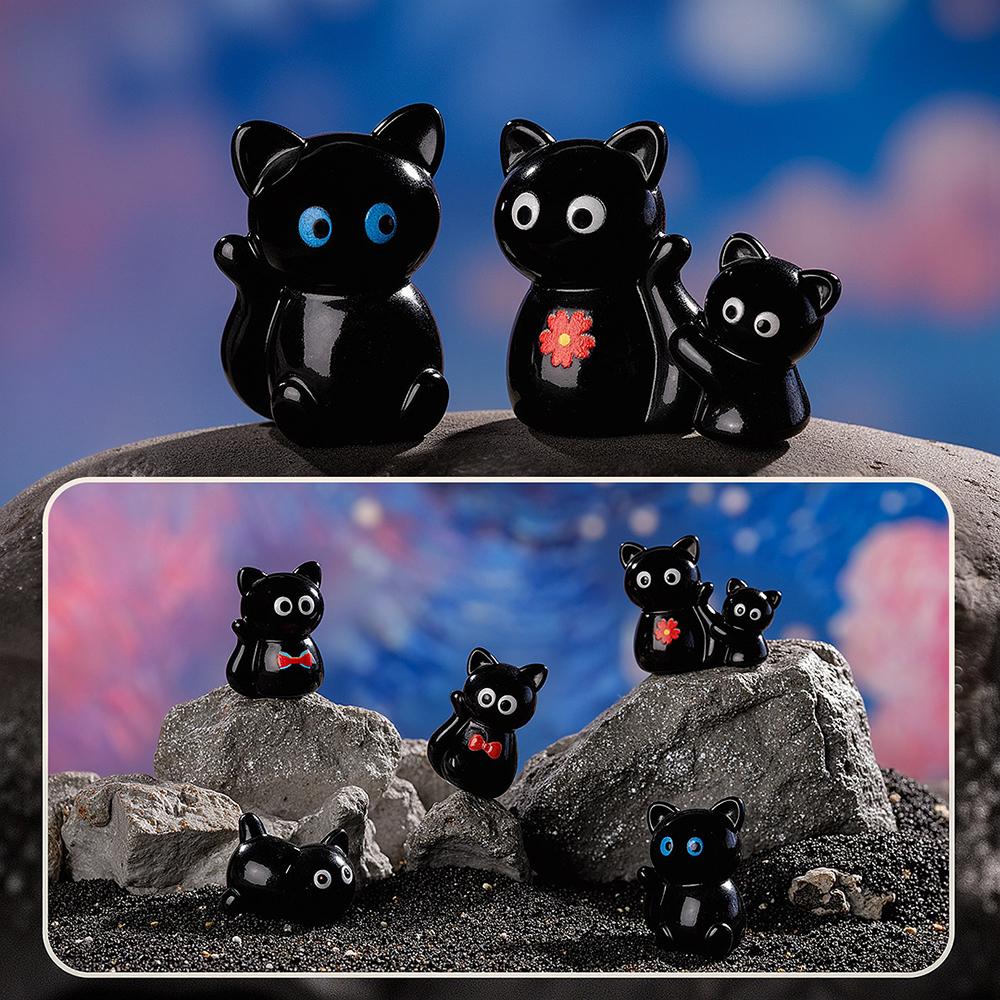 Cute Cartoon Resin Black Cat Figurine Mini Animal Ornaments Car Mounted Kids Children Toy Crafts Gift Desktop Home Decoration