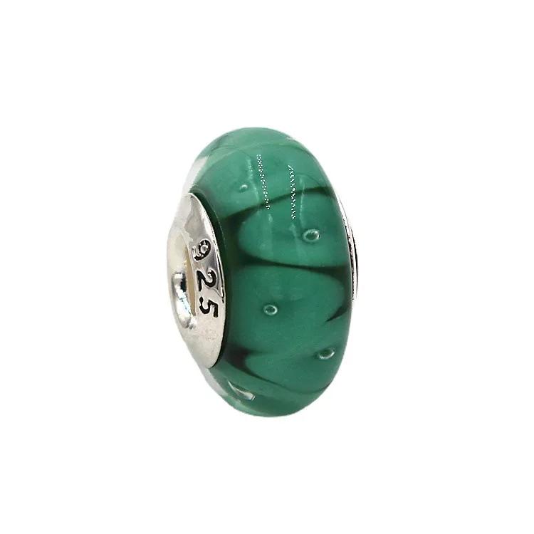 Copper Metal Green Collection Flower Four Leaf Clover Murano Glass Charm Bead Component Compatible With Bracelet High Quality Fine Jewelry Women Do