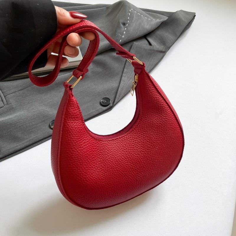 Simple Crescent Moon Bag Solid Color Temperament Underarm Women's Bag New Lychee Pattern Fashion Shoulder Messenger Bag