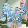 1PC Blue Hair Girl Cartoon 750ml Color Plastic Sports Water Bottle Leakproof Flip Straw Lid Suitable for Sports Office Home Use