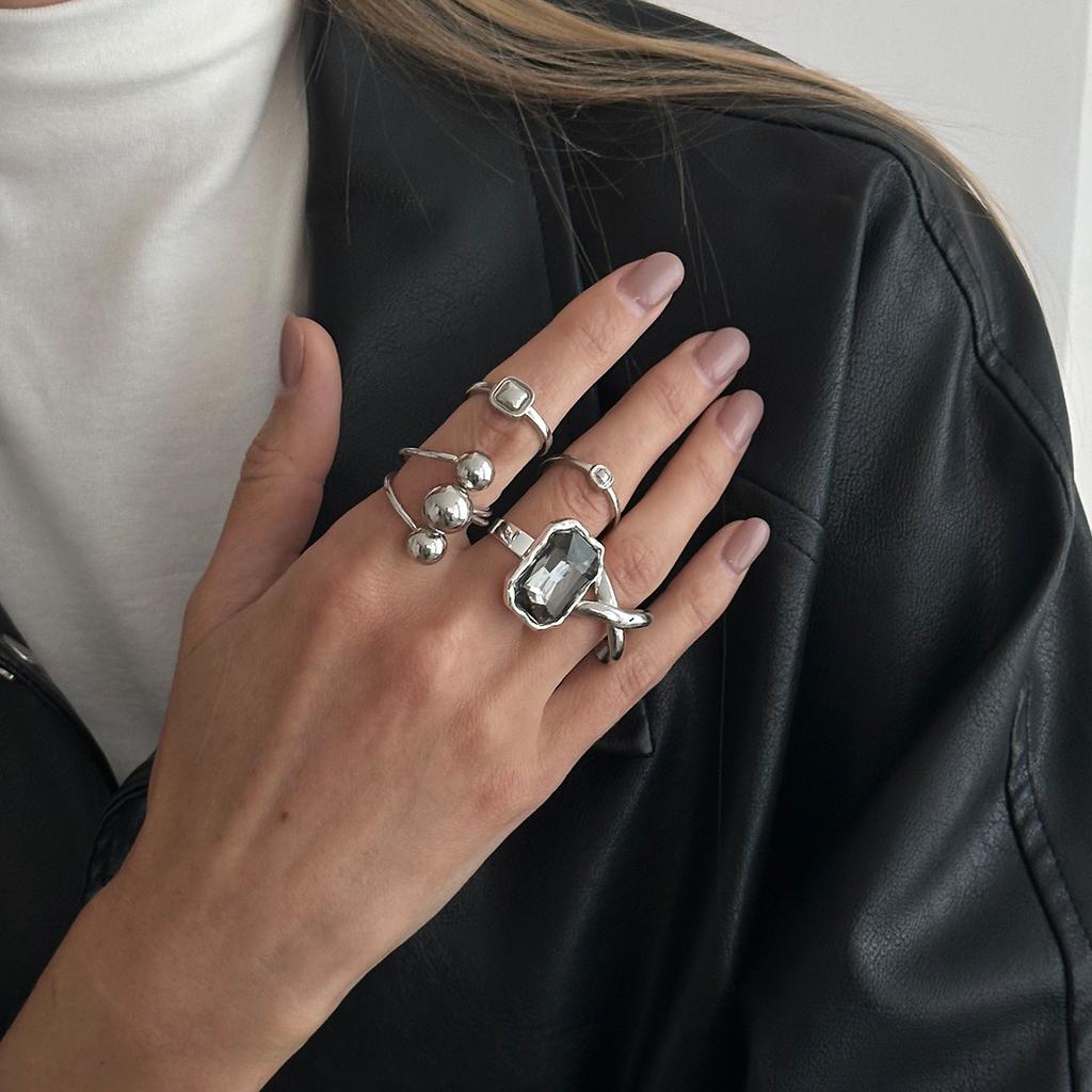 SHIXIN 5Pcs/Set New Fashion Acrylic Rhinestone Open Rings for Women Vintage Geometric Square Adjustable Knuckle Ring Men Jewelry