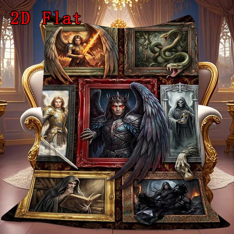 Dark Fantasy Figures 2D Flat Pattern Flannel Blanket, High Quality All Seasons, Home Decor, Warmth and Comfort, Perfect for Christmas Gifts.