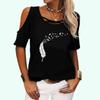 Women Fashion Printed Short Sleeve Top Ladies Summer Off Shoulder T-shirt Casual Round Collar Tee Shirt Pullover Loose T-shirt